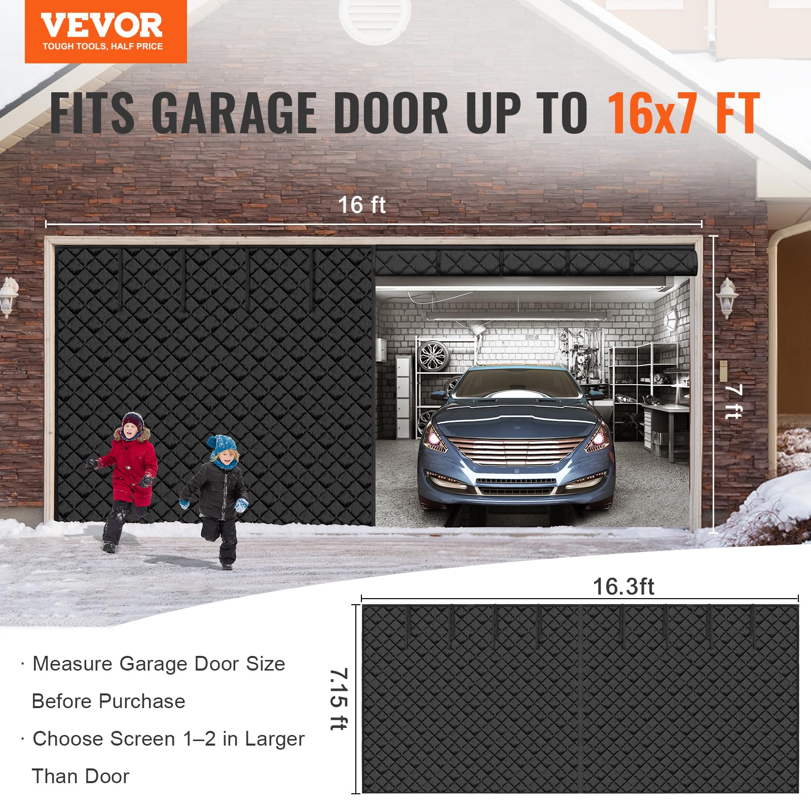 VEVOR Kit di isolamento termico magnetico per porte del garage, per l'inverno, 40,6 x 2,8 m, copertura magnetica per 2 auto (impermeabile, antivento e insonorizzato)