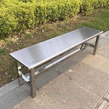 304 Stainless Steel Outdoor Patio Bench, All-Weather Porch Backless Chair, Metal for Park Commercial Use 660 Lbs Load-Bearing CapacityHorizontal bar,80cm/31.5in