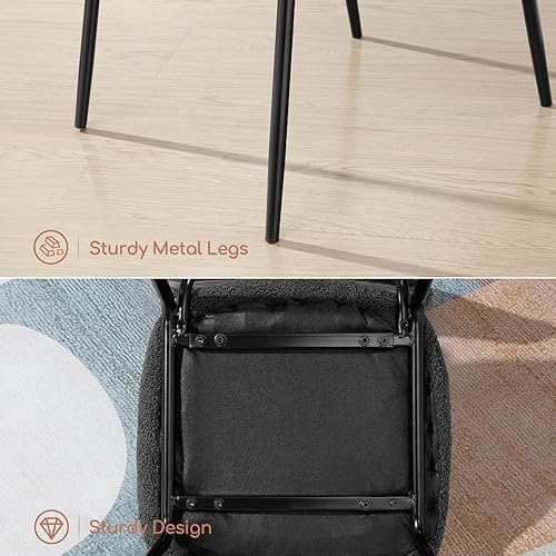 Miniatura 5 de Juego de 4 sillas de comedor, modernas sillas de cocina Boucle con patas de metal negro, silla decorativa tapizada gris para cocina, comedor, sala
