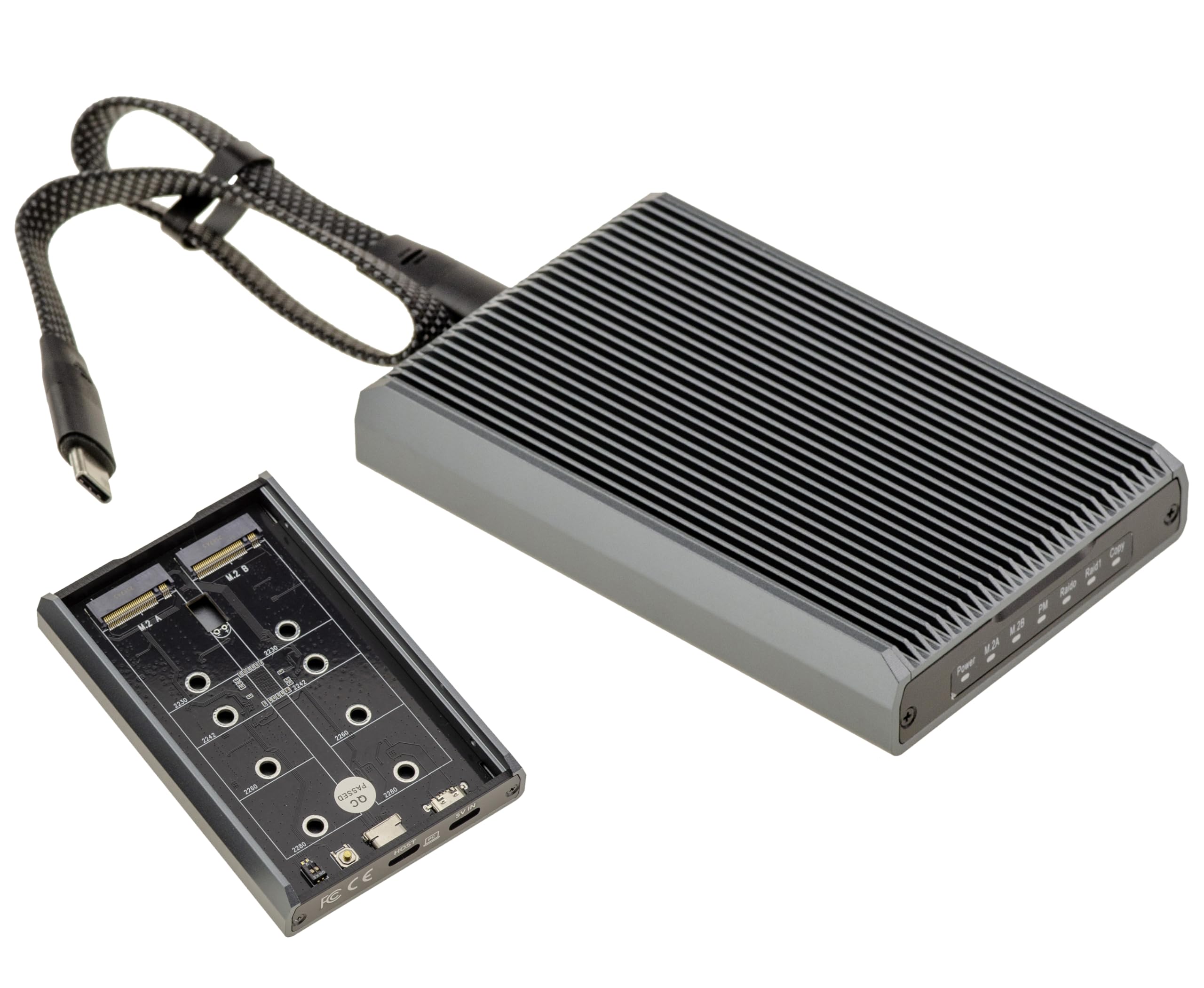 KALEA-INFORMATIQUE Custodia in alluminio RAID e stazione di clonazione USB 3.2 20G per 2 SSD M2 con doppio protocollo M2 NVMe e M2 SATA. Configurazione PM o RAID 0/1 e clonazione da un SSD all'altro