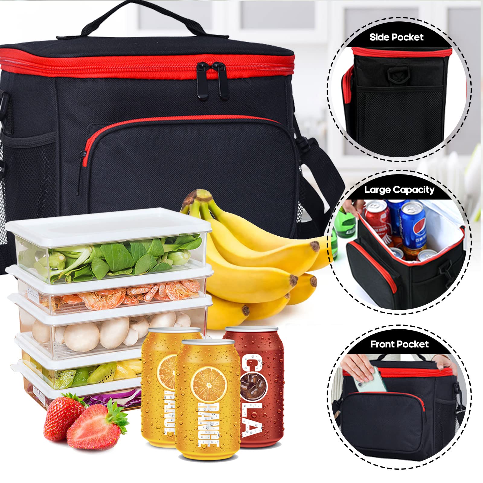 Sac à déjeuner, sacs fourre-tout thermiques de travail, grand sac alimentaire à double compartiment de 10 L pour hommes, enfants, filles, adultes, dames, pique-nique, camping, école, sacs de transpo