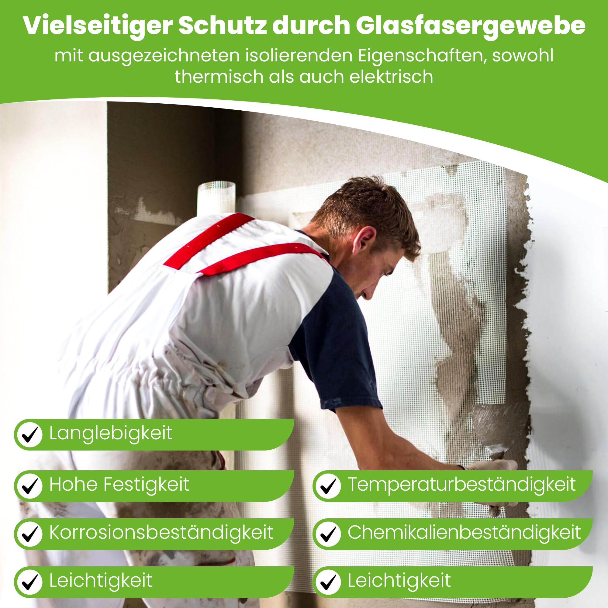 50 m² Putzgewebe | 90 g/m² Glasfasergewebe | Armierungsgewebe für Innenwände | Rissschutz & Stabilität | 4,5 kg
