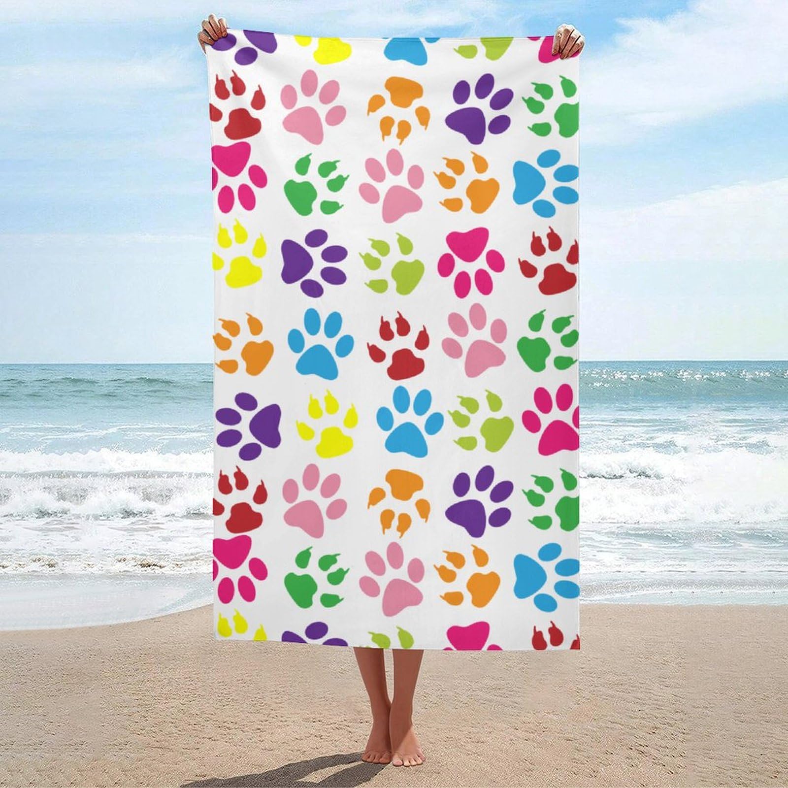 LWORZIIB Beach Towel, Dog Paw Bath Towel, Absorbent Towel for Swimming, Sports, Travel