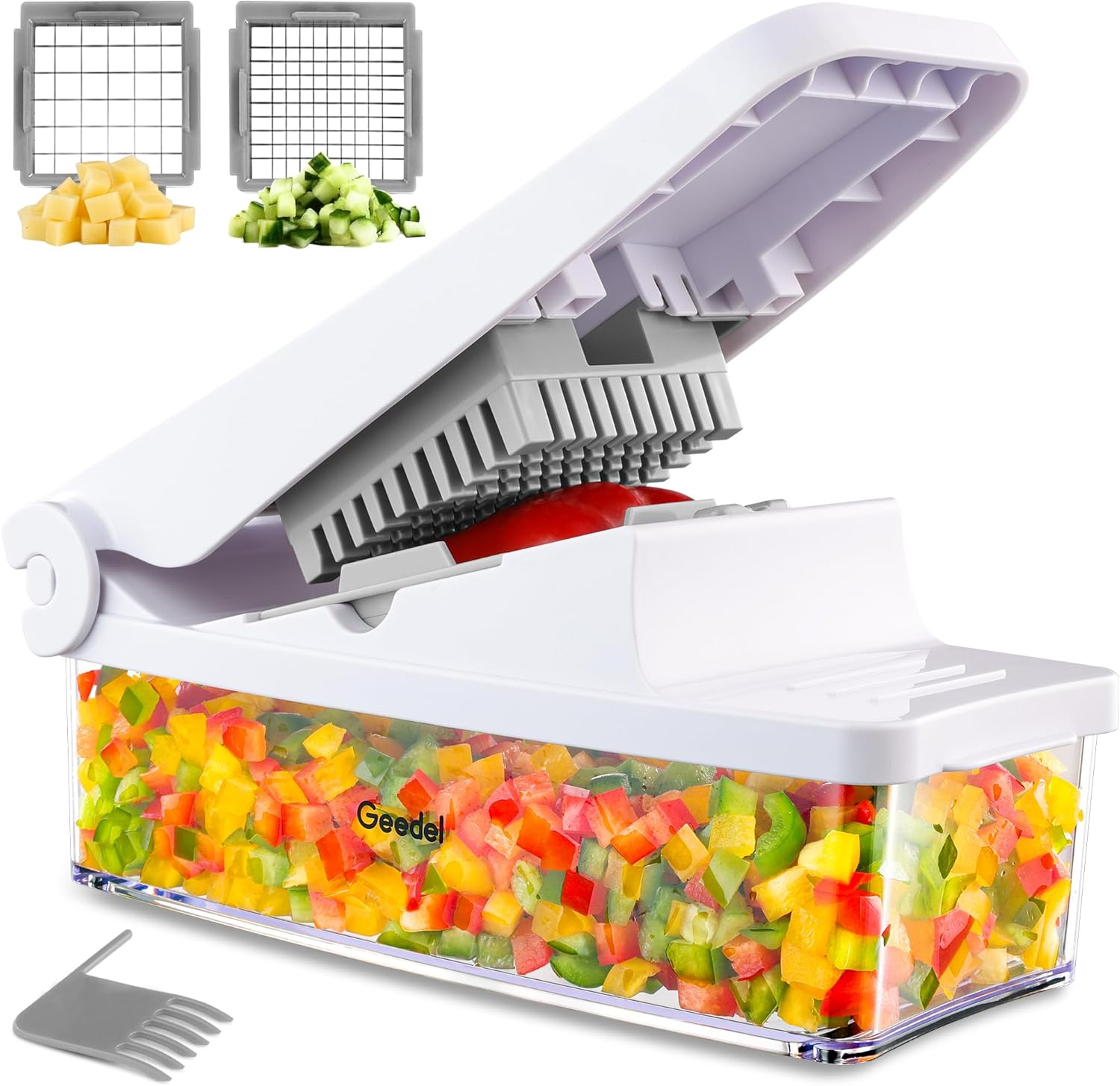 Geedel Vegetable Cutter, Onion Cutter Pro Food Chopper, Kitchen Vegetable Slicer Dicer Cutter, Veggie Chopper with container for Salad Onion Potato Carrot (2 in 1, White) Geedel Vegetable Cutter, Onion Cutter Pro Food Chopper, Kitchen Vegetable Slicer Dicer Cutter, Veggie Chopper with container for Salad Onion Potato Carrot (2 in 1, White)