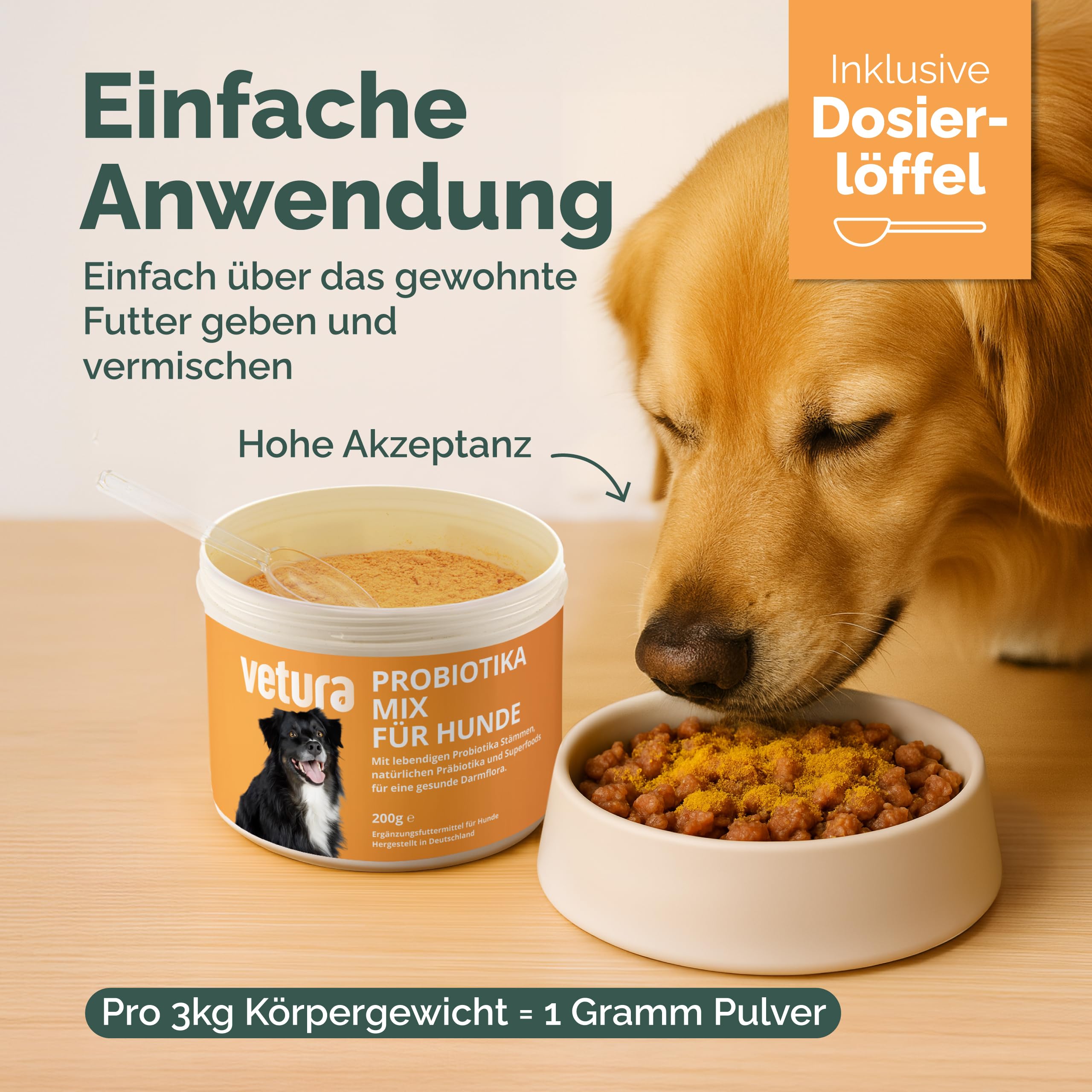 Probiotika-Mix für Hunde - 200 g - Natürliches Probiotika-Pulver - Präbiotika & Probiotika - Zur Unterstützung Einer gesunden Darmflora - Ohne künstliche Zusatzstoffe - Made in Germany