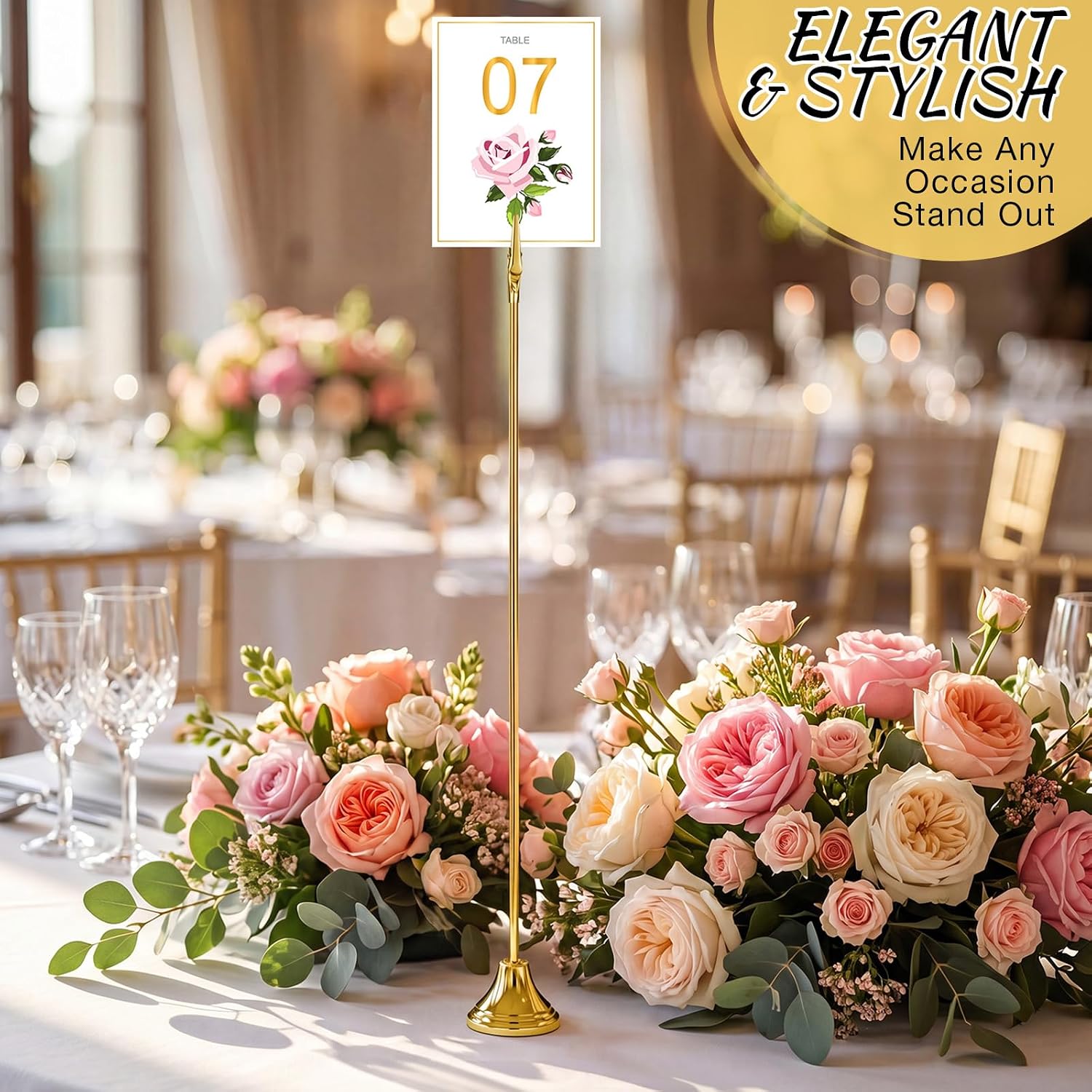 12 Pcs 16 Inch Table Number Holders Extra Tall Metal Place Card Holders with Alligator Clip Weighted Base Table Sign Holder for Wedding Reception, Restaurant, Banquet, Birthday(Gold)