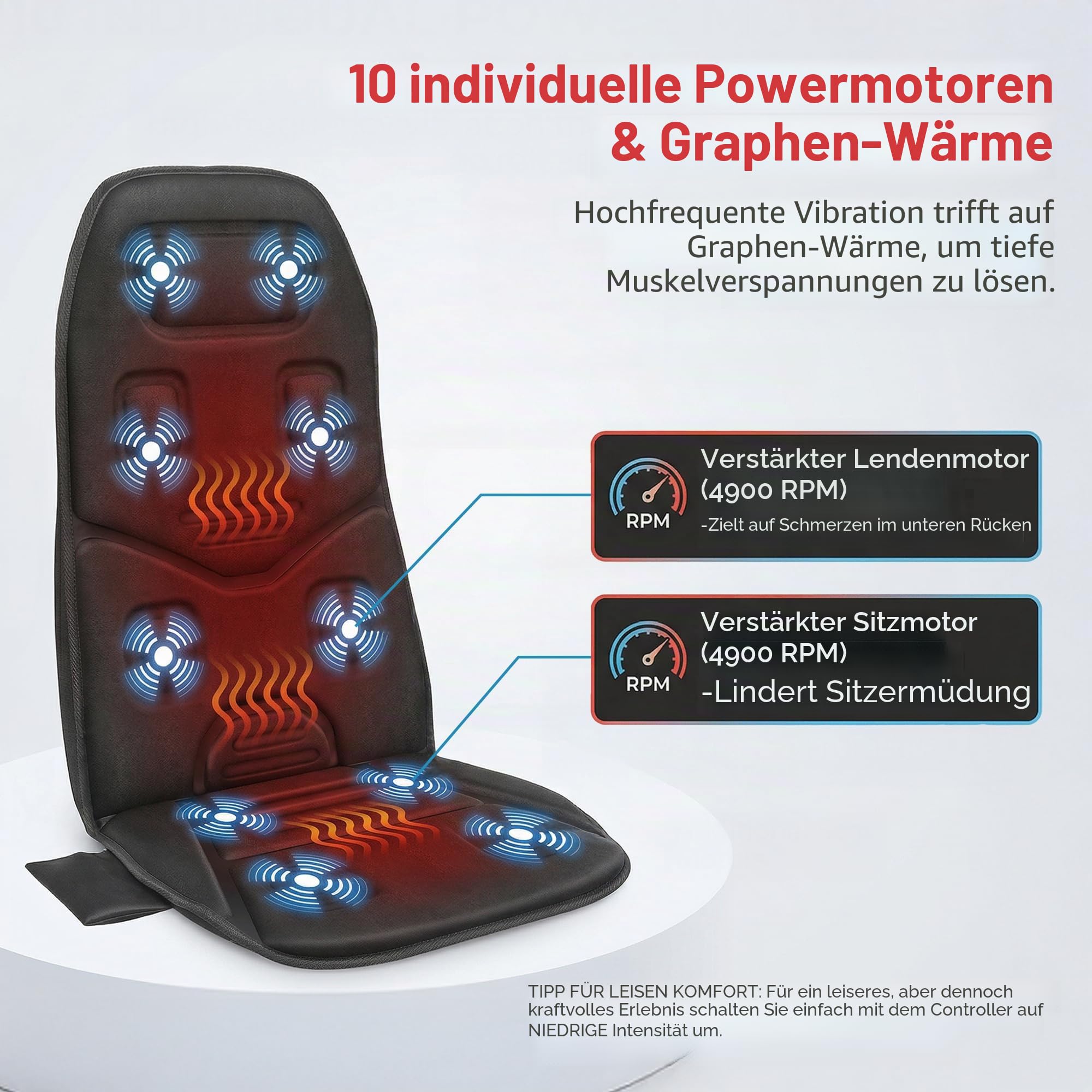 COMFIER Massagesitzauflage mit Wärme - 10 Vibrationsmotoren, Rückenmassagegerät für Stühle, Massagematte für Rücken, Geschenke für Männer/Frauen/Mama/Papa