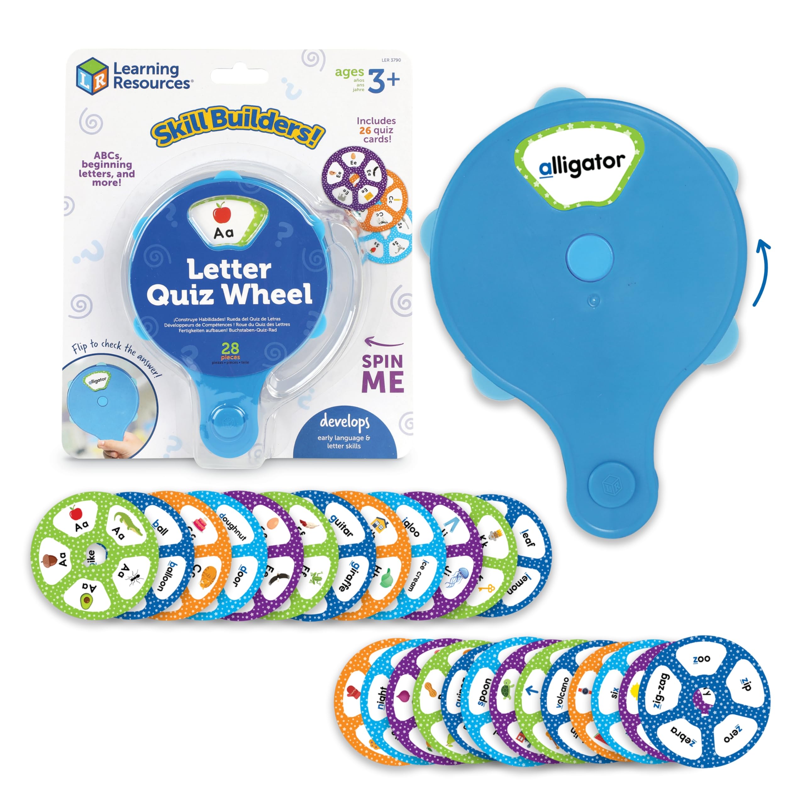 Learning Resources Skill Builders! Letter Quiz Wheel, Alphabet Flash Cards, Reading Games, Sight Words Flash Cards Kindergarten, Ages3+, 28 Pieces