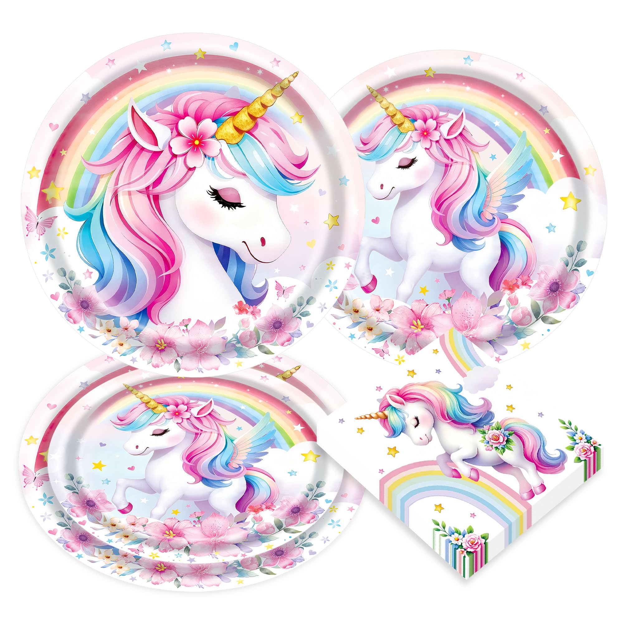 – Unicorn Party Birthday Decoration Unicorn Paper Plates Napkins Birthday Banner Rainbow Party Supplies Serves 10 Guests