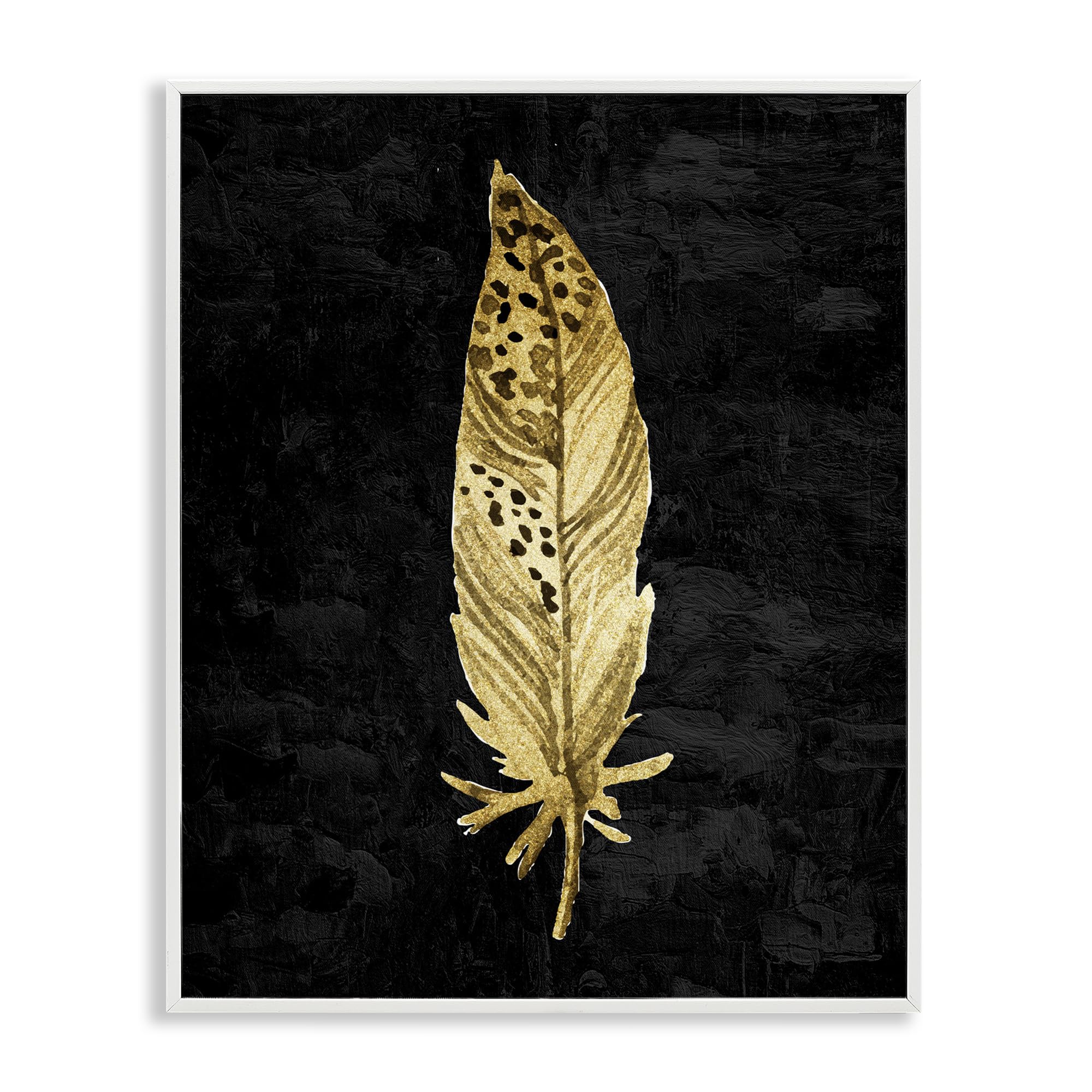 Stupell Industries Speckled Feather on Black Black Framed Giclee Art, design by Kim Allen, 14 x 11
