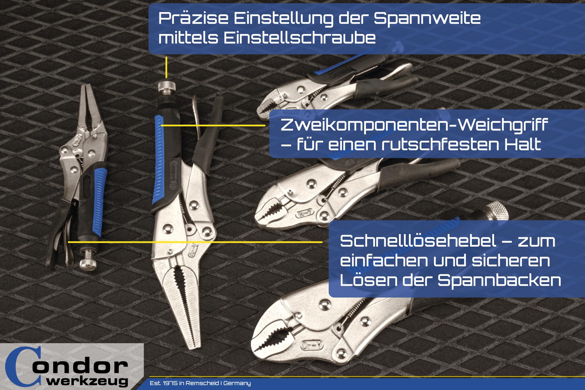 Condor Werkzeug 5800 | Gripzangen-Satz | 17-tlg. | Chrom-Vanadium-Stahl | Feststellzange | Gripzange in verschiedenen Größen Profi Werkzeug Set geeignet für Werkstatt und Heimwerker