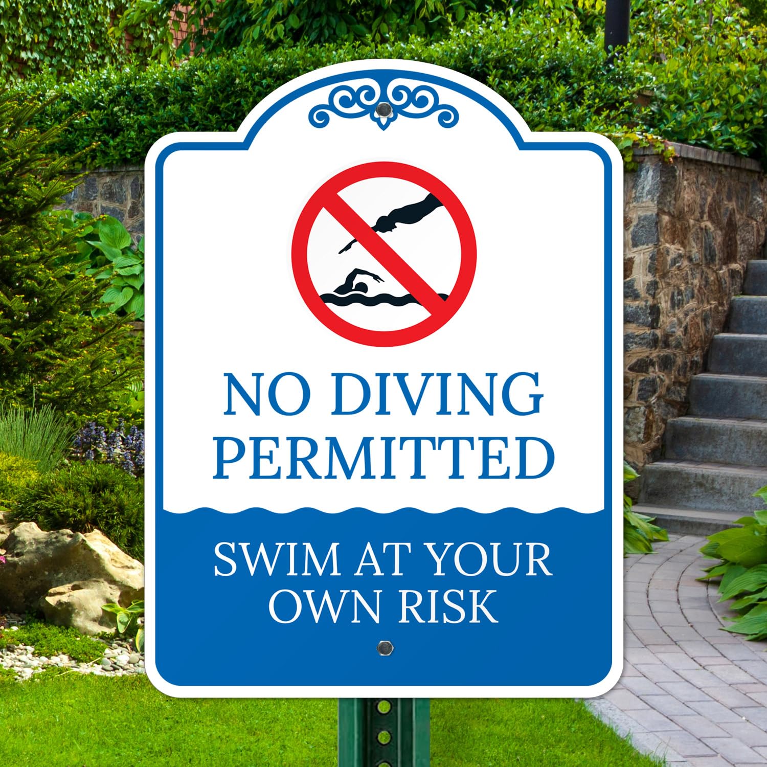 No Diving Permitted Swim at Your Own Risk Sign, 18x24 Inches, ACM, Fade Resistant, Made in USA by Sigo Signs