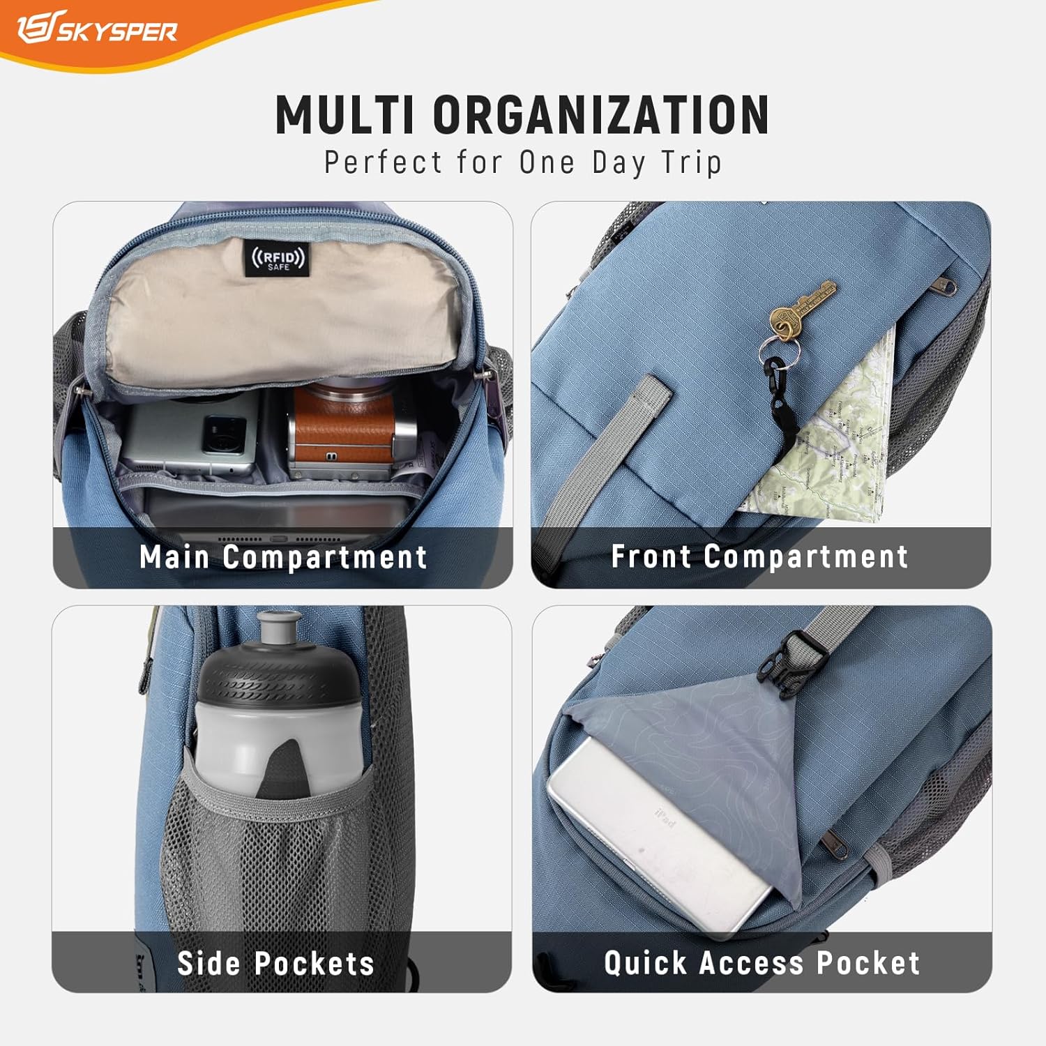 SKYSPER Sling Bag RFID Cross Body Bag Recycled Crossbody Backpack Travel Daypack - Image 5