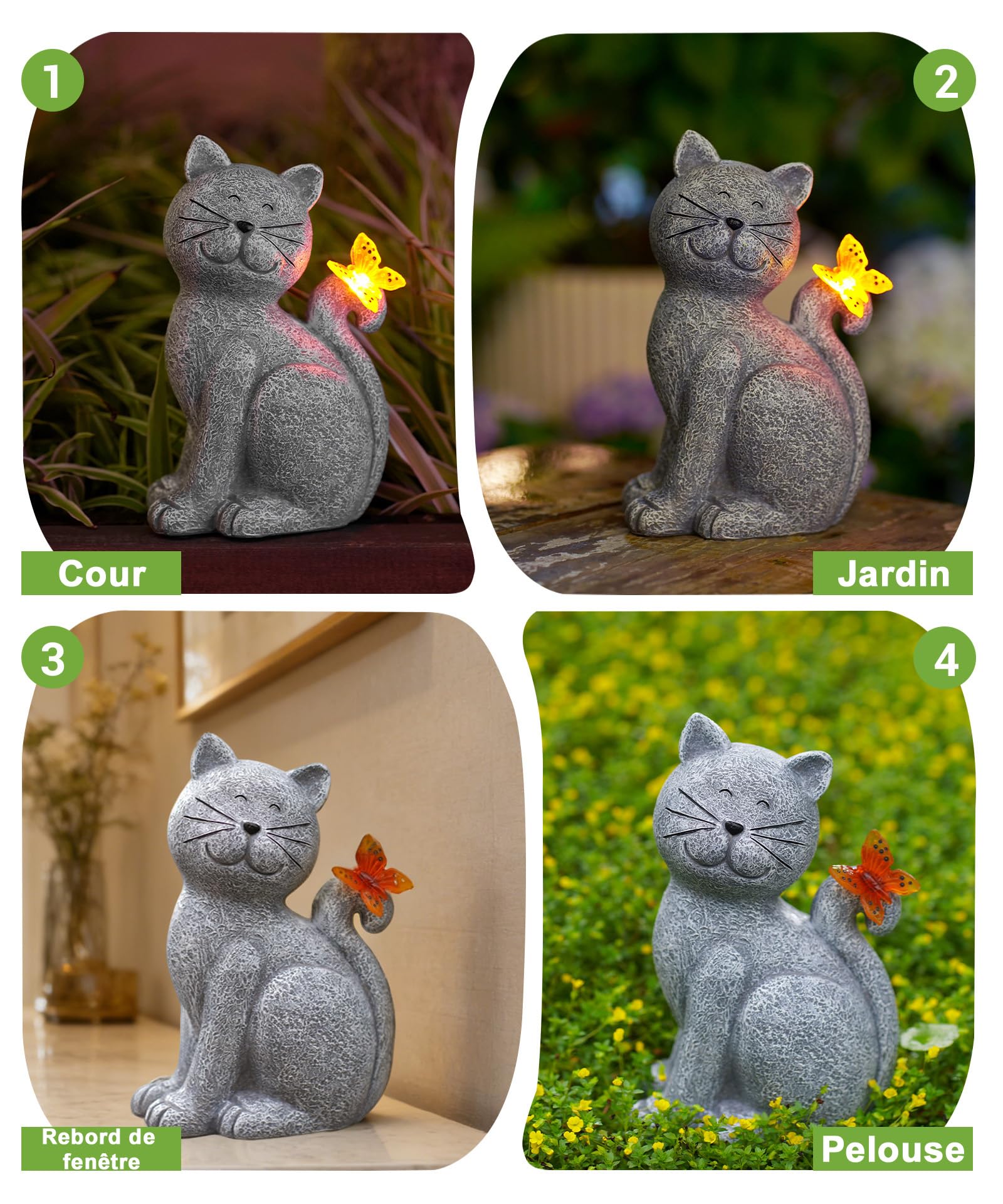 Yeomoo Figurines Chats avec Papillon Solaire Decoration Jardin Exterieur
