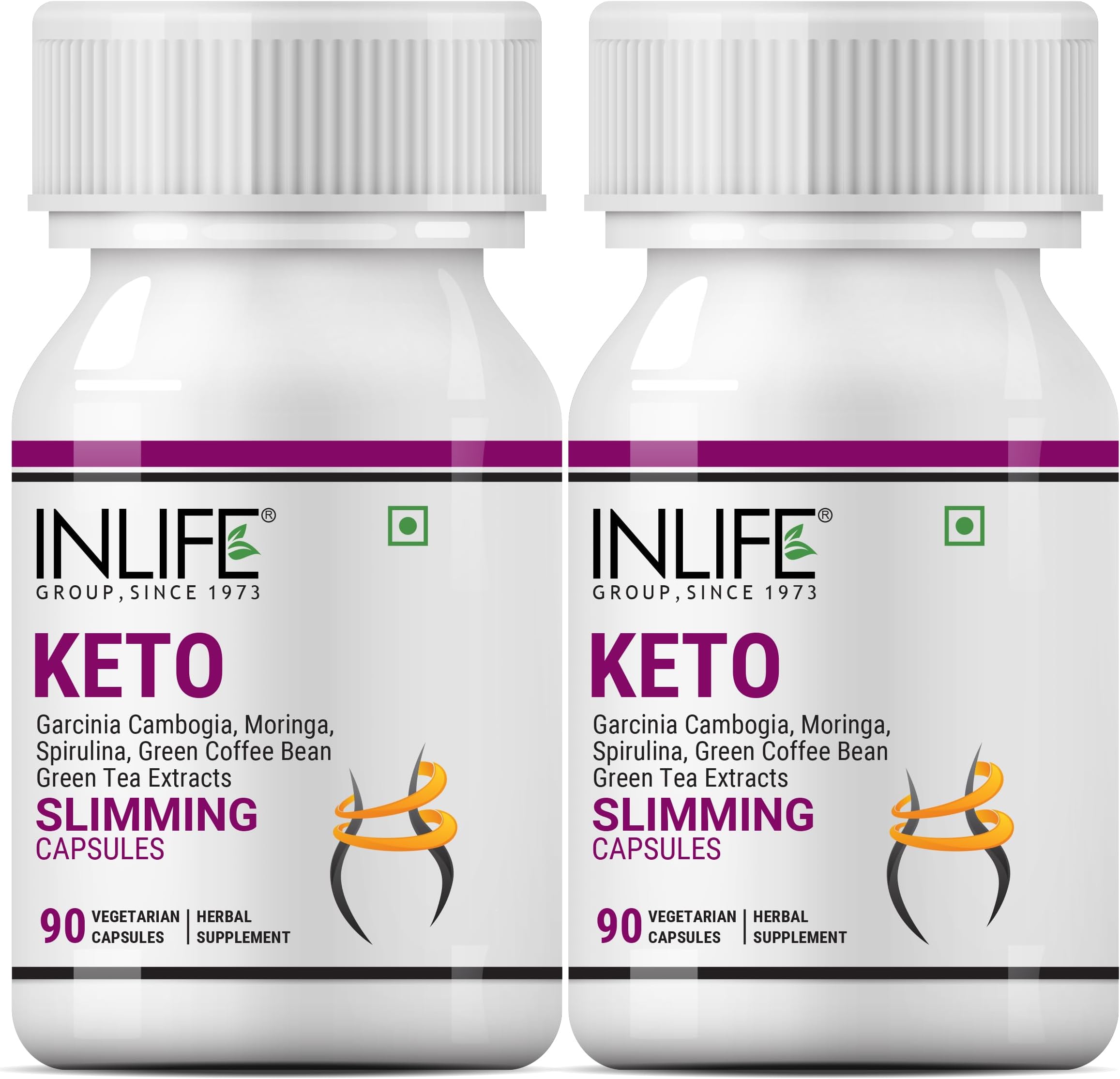 Keto Slimming Capsules | Extracts - Garcinia Cambogia, Green Coffee Bean, Green Tea, Spirulina Moringa | Weight Management Supplement – 90 Vegetarian Capsules (Pack of 2)