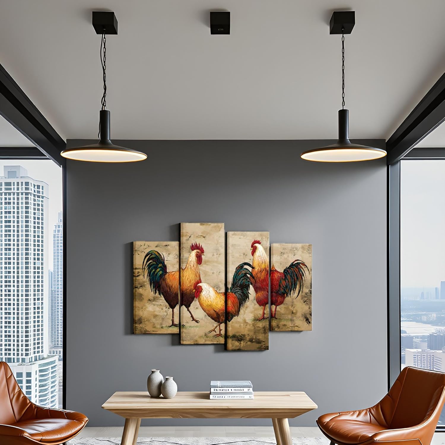 Nachic Wall Farm Animal Art Painting Rooster Picture Canvas Print in Vintage Style Farmhouse Countryside Home Kitchen Retro Decorations Gallery Wrap Ready to Hang