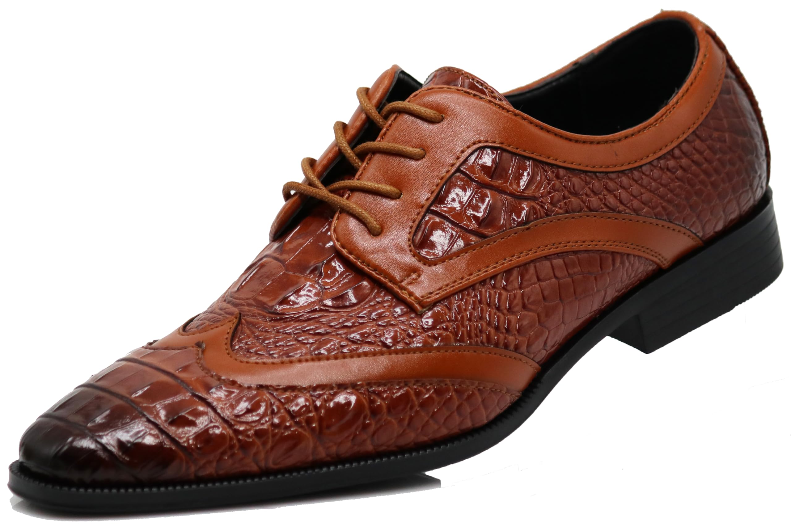 ODN Mens Alligator Crocodile Print Oxfords Fashion Lace Up Dress Shoes