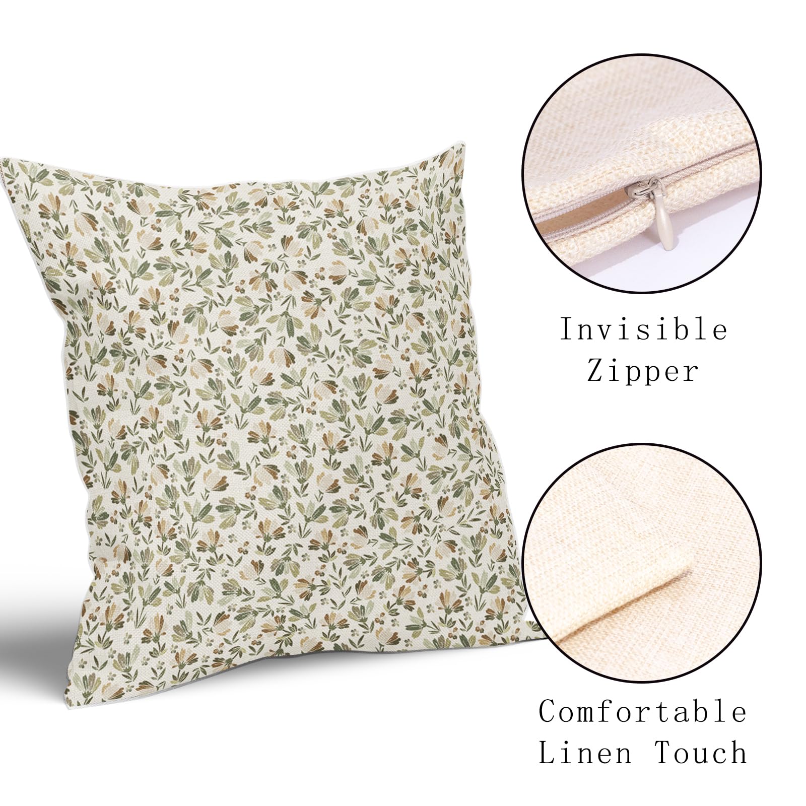 Kawani Sage Green Daisy Floral Pillow Covers – Set Of 2, 18x18 Inch Farmhouse Spring Decor