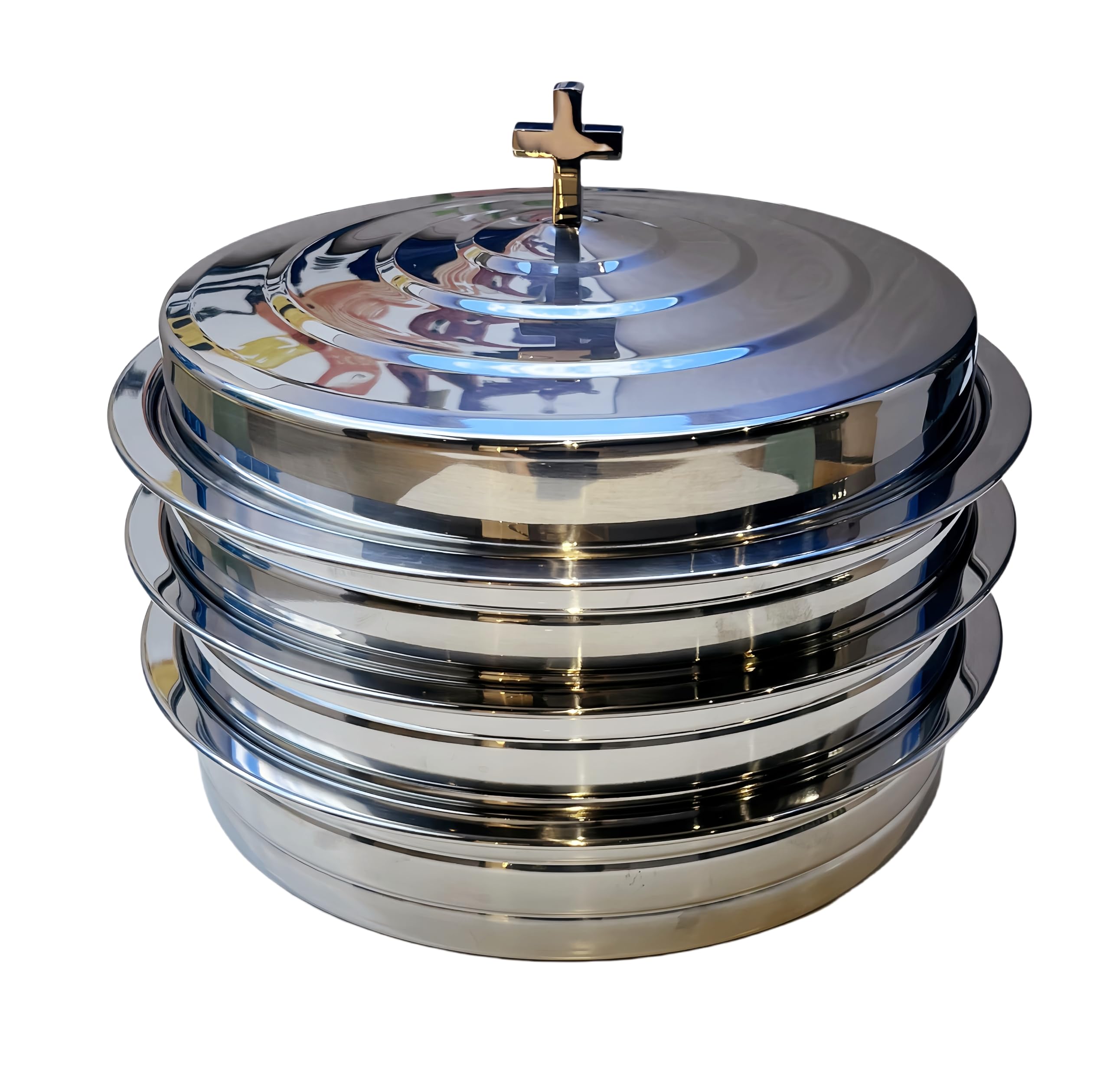Polished Stainless Steel 3 Communion Trays with Cover for Church Service,Stackable 3 Communion Holy Serving Trays with 120pcs Cups,Cups Filler