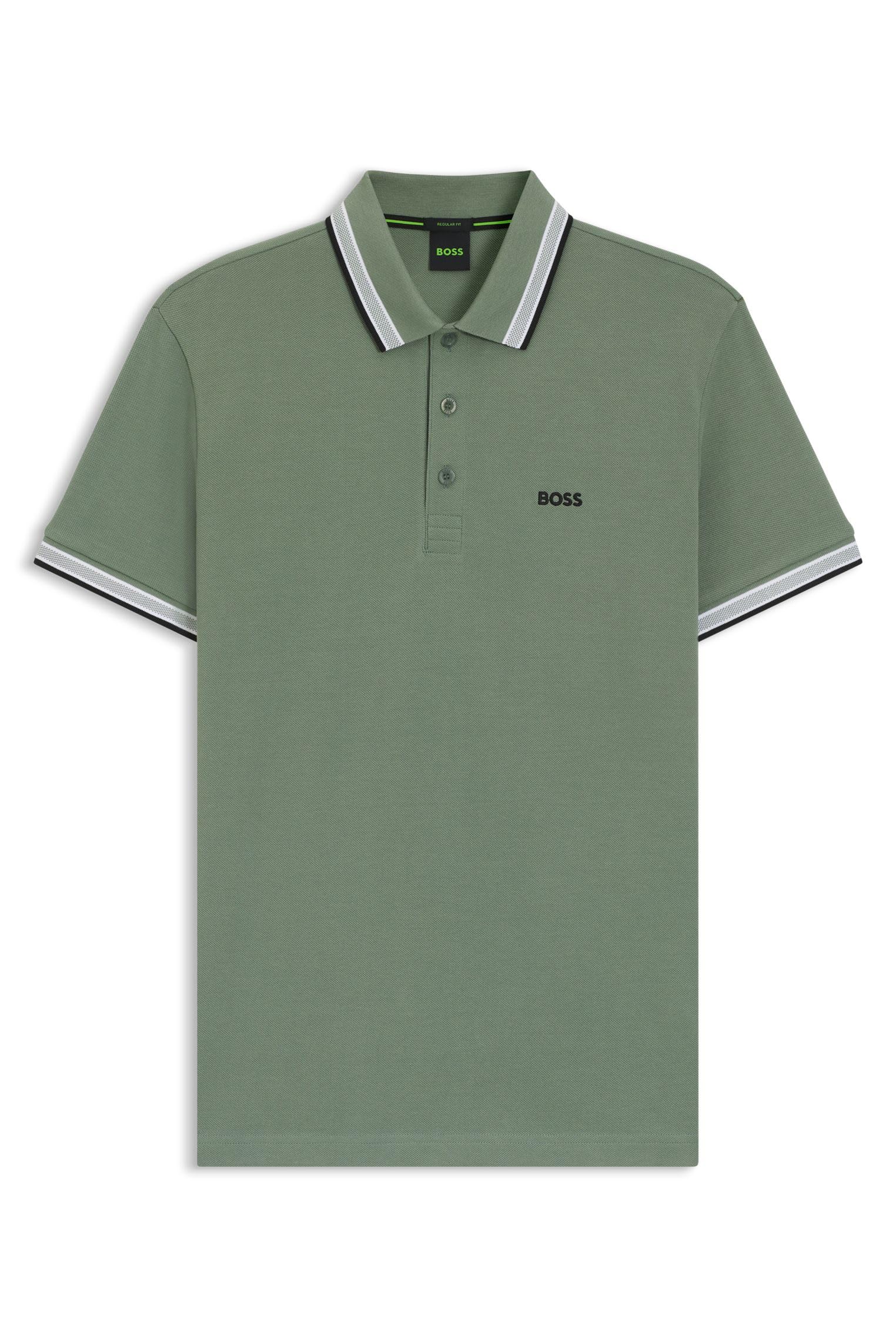 Boss Men's Open Green Paddy Contrast-Logo Paddy Polo Shirt In Cotton Piqué