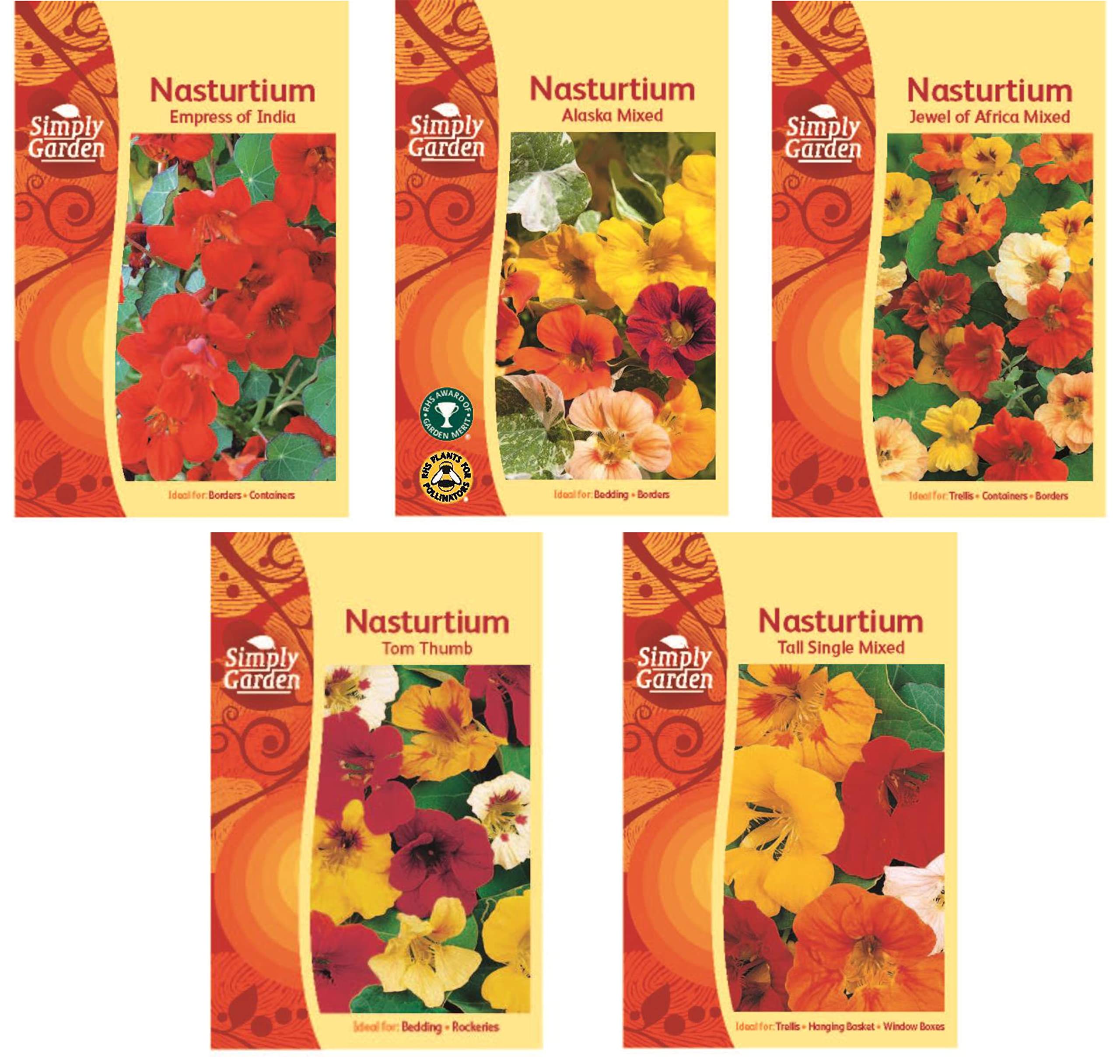 Simply Garden Flower Seeds Grow Your Own Colourful Plants (Nasturtium 5 Pack)