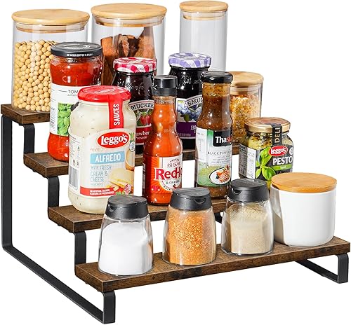 Miniatura 9 de Giikin Estante para especias, estante de 4 niveles, soporte para almacenamiento de especias, organizador de especias para gabinete, encimera de