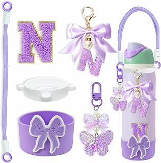 Bow Silicone Boot Set for Owala Water Bottle 24/32/40oz, Strap | Bow silicone boot set with strap, keychains & charms for Owala FreeSip 24/32/40oz bottles, adds style and protection.