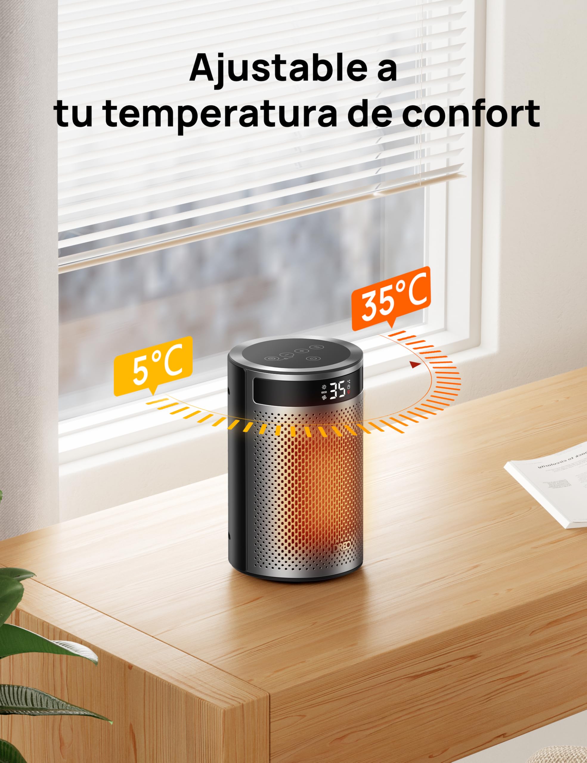 DREO Calefactor cerámico 416, 1500 W, de pie, protección contra sobrecalentamiento y vuelco, termostato ajustable, bloqueo infantil, ahorro de energía, silencioso, temporizador de 12 horas