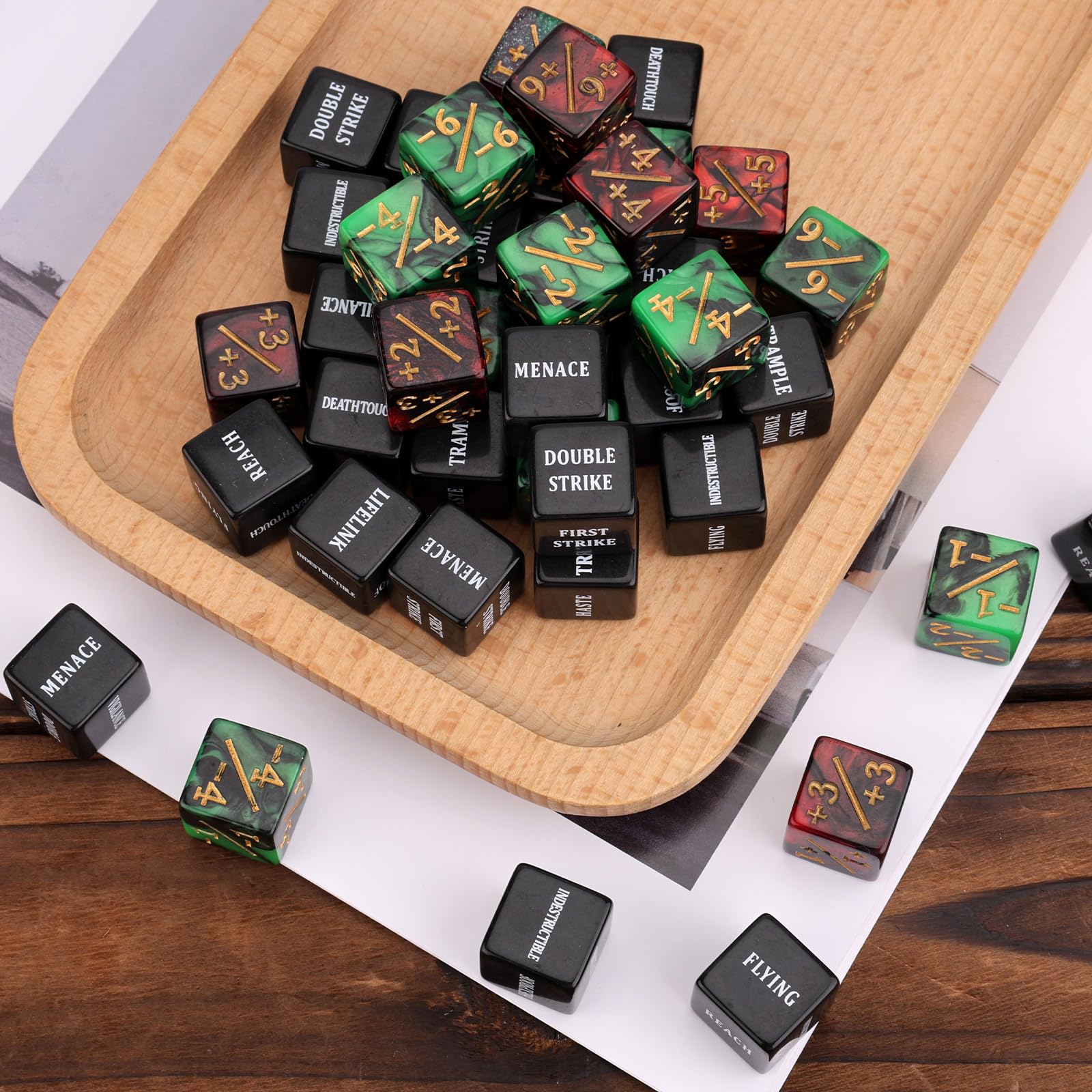 BOXOB 48pcs Abilities Keywords Counter Dice with Velvet Pouch, Acrylic Loyalty Dice Tokens Magic Life Counters Set Creature Stats Buff for MTG TCG Gathering Party Card Gaming Accessories - Image 3
