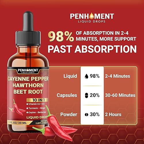Miniatura 7 de 10 en 1 3000 mg de pimienta de cayena espino baya vitamina D3 K2 raíz de remolacha jengibre gotas líquidas y más  Apoyo a la digestión  1 onza