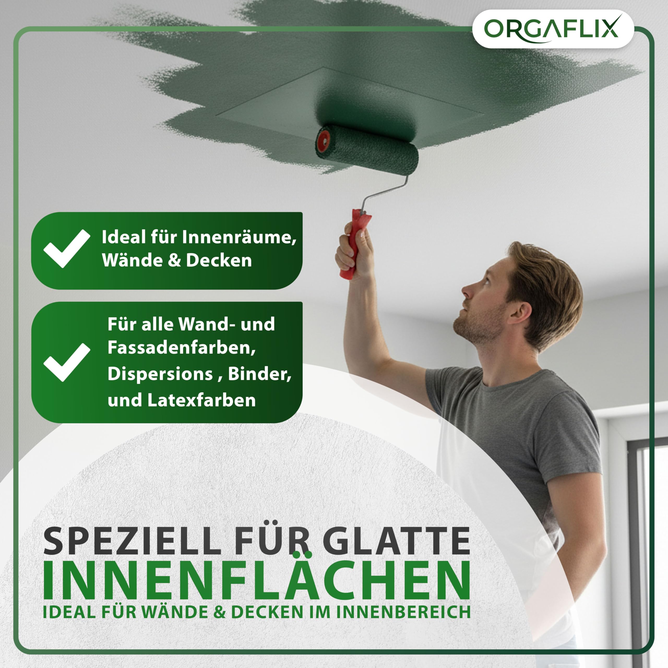 ORGAFLIX Rodillo de pintura profesional de 25 cm, 2 unidades, ideal para absorción y dispensación de color, altura de pelo aprox. 9 mm, núcleo de 48 mm, rodillo de pintura para pared, rodillo grande,