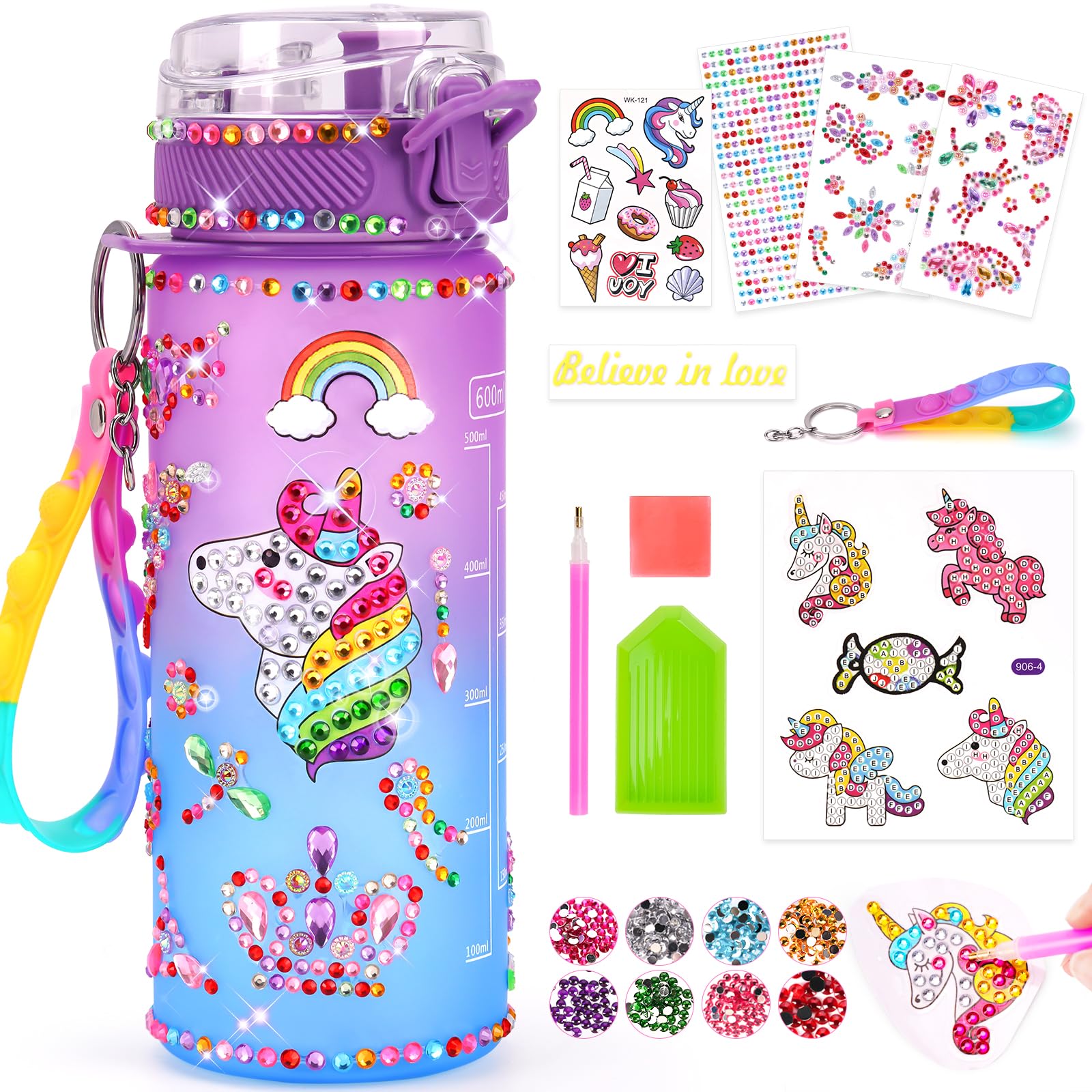 Einhorn Geschenke für Mädchen 5 6 7 8 9 Jahre: Trinkflasche Bastelset Kinder ab 6 8 10 11 12 Jahre DIY Wasserflasche Basteln Diamond Painting Kinder Weihnachtsgeschenke Spielzeug Mädchen 4-12 Jahre