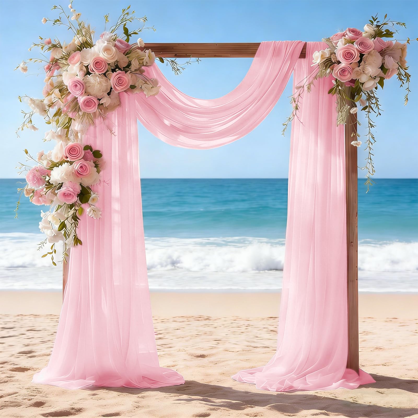 Wedding Arch Draping Fabric 2 Panels 28" x 20Ft Pink Sheer Chiffon Drapes for Wedding Archway Ceremony Arbor Stage Ceiling Backdrop Decorations