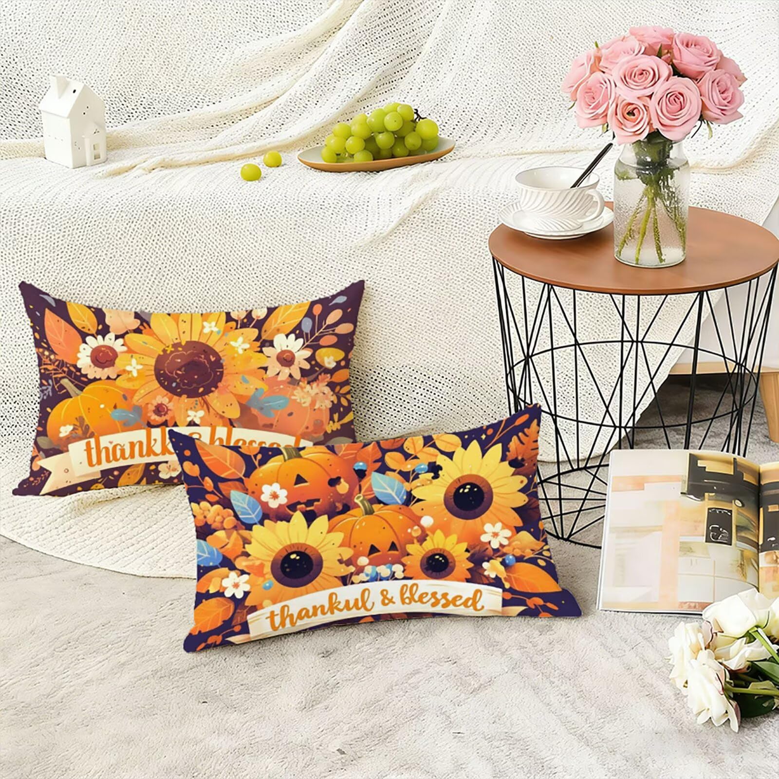 Pomarańczowy kolor poszewki na poduszki 70 x 90 cm poszewka na poduszkę kwiaty na zewnątrz poszewki na poduszki lniane poszewki na poduszki 2-pak dwustronny nadruk miękkie oddychające można prać w