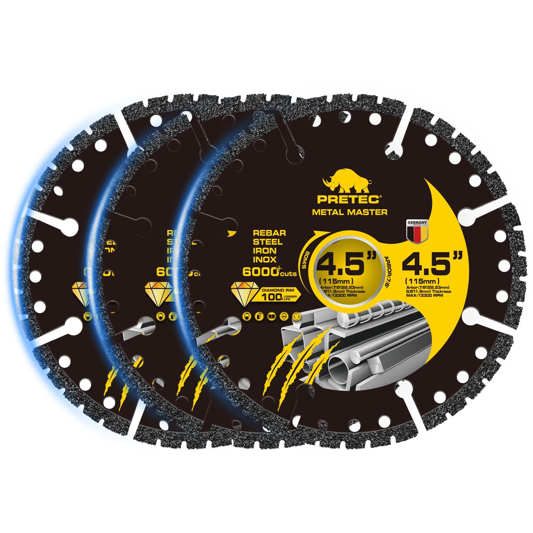 Photo 1 of PRETEC 4 1/2" Diamond Cut Off Wheels for Metal (3-Pack)