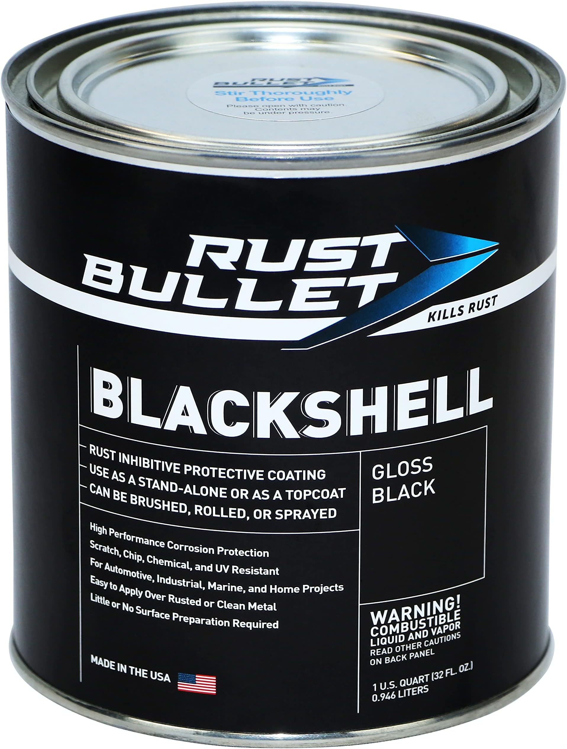 RUST BULLET BlackShell - Gloss Black - 1 Quart - Corrosion Preventive Coating, UV Resistant Rust Proofing Paint, Long-Lasting Metal Protection