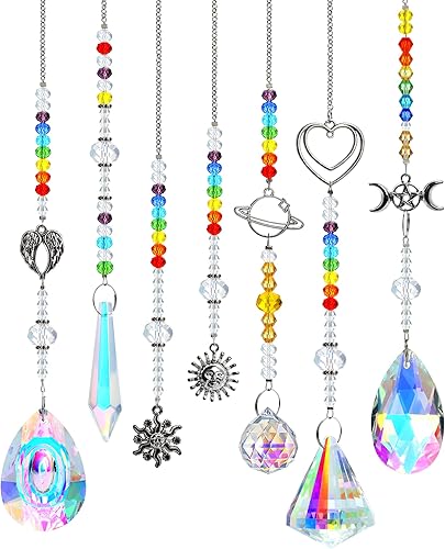 Atrapasoles colgantes de prismas de cristal colgantes para ventana de jardín, atrapa el sol, arco iris, abalorios, cadena de adorno, paquete de 7