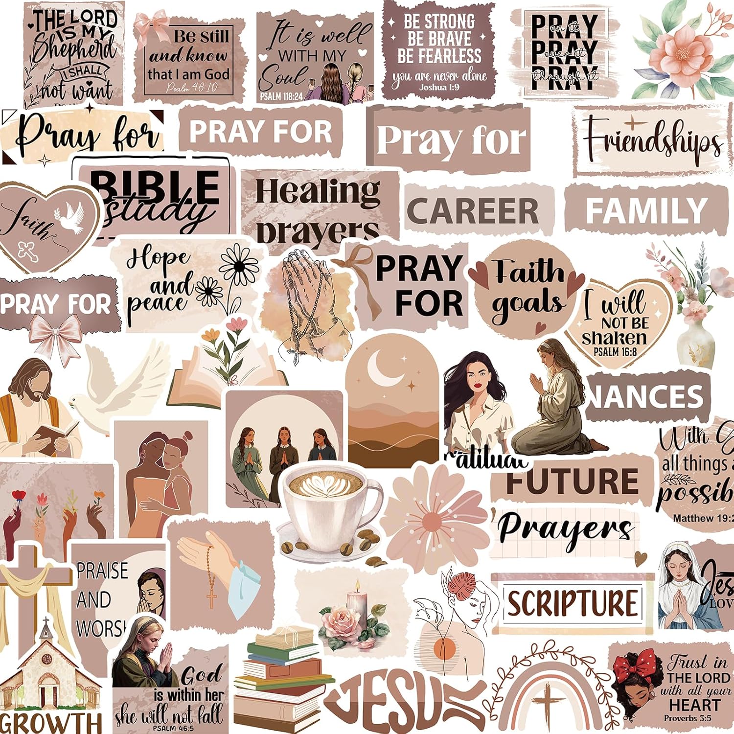 Prayer Board Stickers Supplies – 50Pcs Christian Jesus Stickers for Women, Inspirational Bible Verses Decals, Religious Faith Based Decals for Water Bottles Journal Scrapbook Bible Study