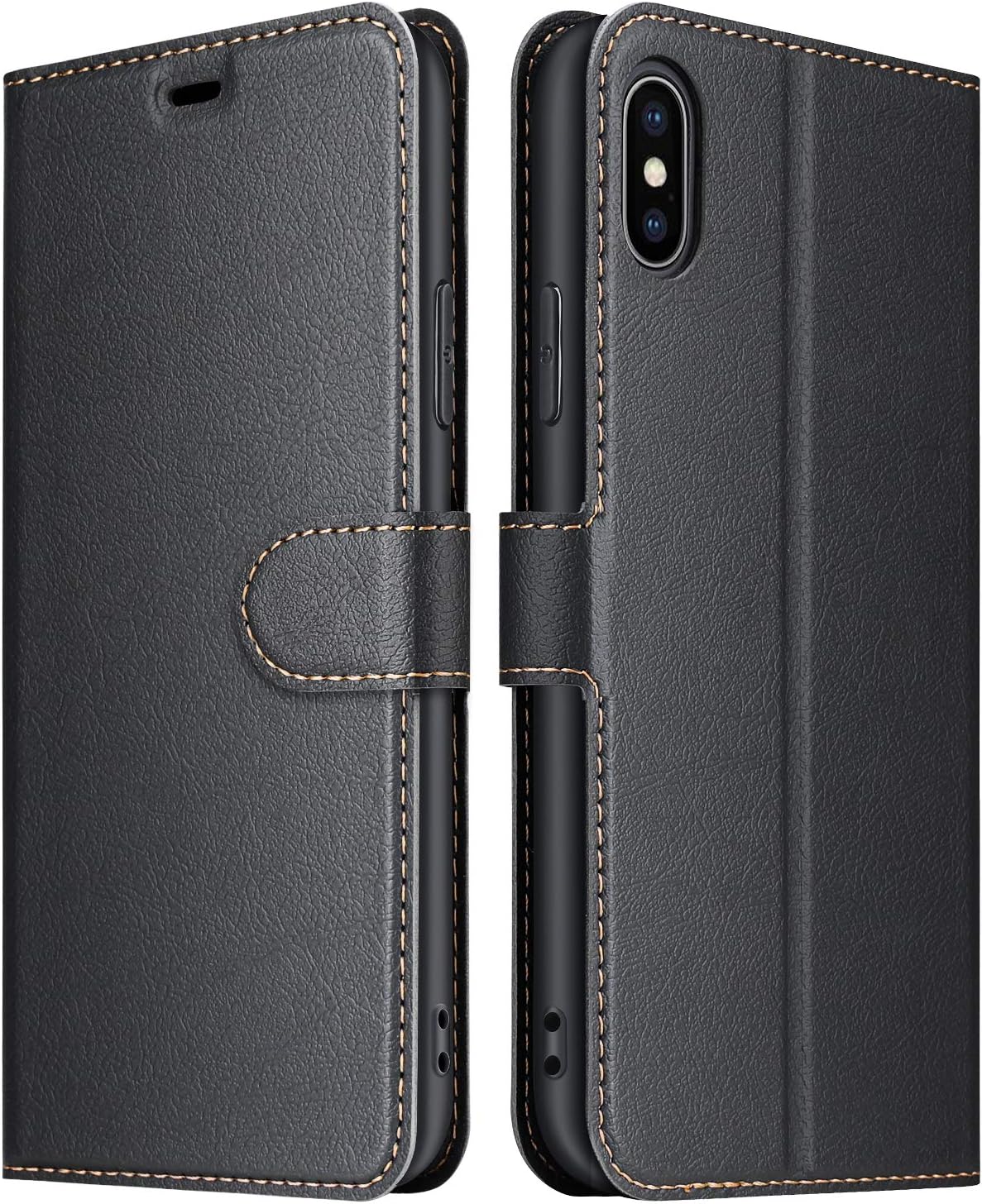 ELESNOW Phone Case for iPhone X / 10, Flip Wallet PU Leather Card Holder with RFID Blocking Magnetic Closure Stand Cover for Apple iPhone X/XS (Black)