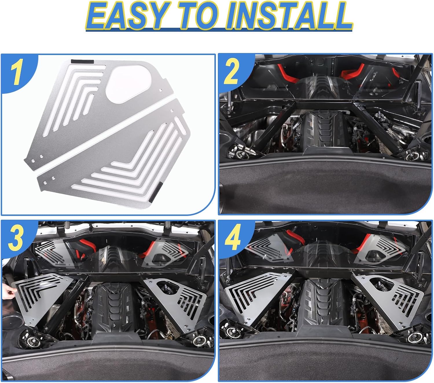 Engine Bay Panel Cover Compatible with Chevrolet Corvette C8 2020-2023, Aluminum Alloy Rear Engine Covers Left Right Engine Case Guards Protector Splash Shield, C8 Accessories 2PCS (Silver)