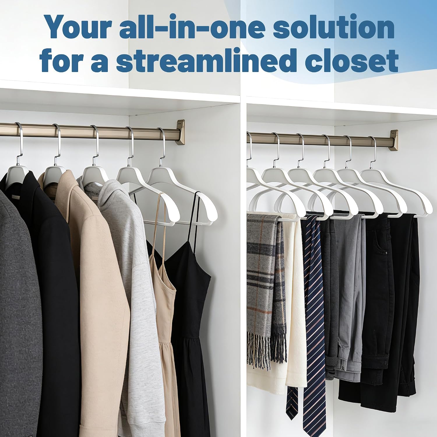 10 Pack Plastic Hangers, Heavy Duty No Shoulder Bump White Suit Hangers, Extra Wide Shoulders Non-Slip Hangers with 360° Metal Swivel Hook for Thick Sweaters Coat Jacket(White)