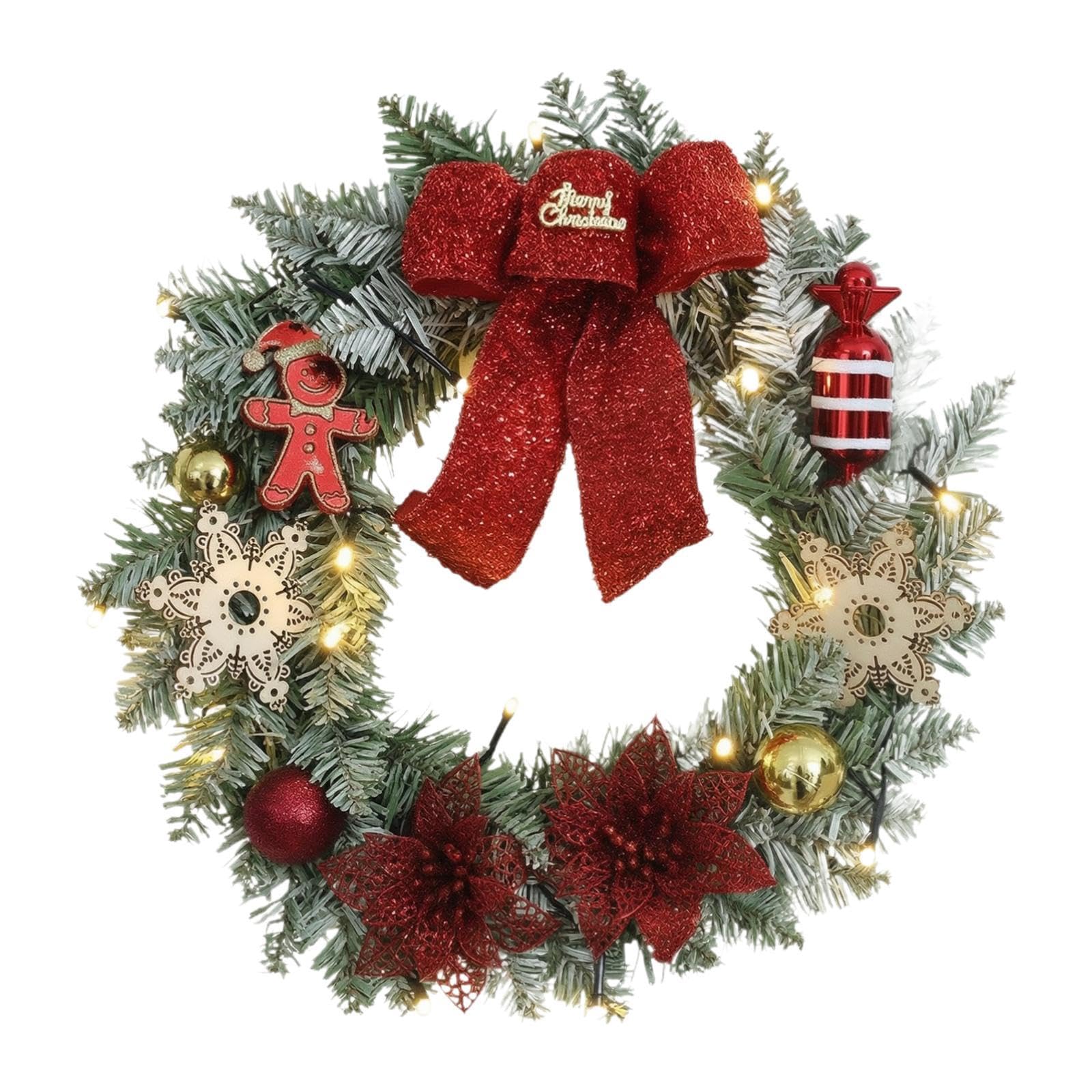 Corona de Navidad Artificial Guirnalda Adorno Y Decoración para Pared Materiales Madera Y PP con Efecto Natural Adecuada para Puerta Ventanas Chimenea, Dulce, Individual