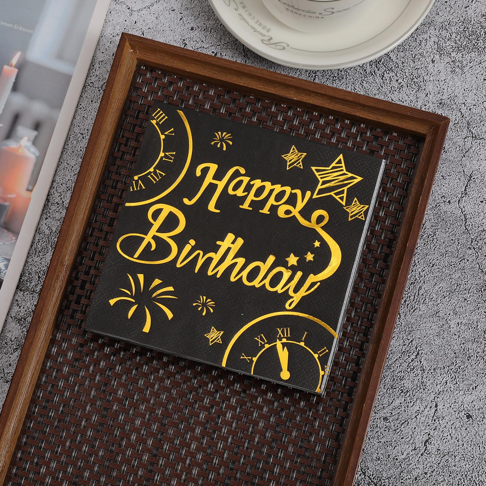 Servietten Goldenes Feuerwerk Happy Birthday Servietten Hochzeit Kindergeburtstag Cocktailservietten Party Geburtstagsservietten Servierten Disposable Napkins Pack of 30(33x33cm)