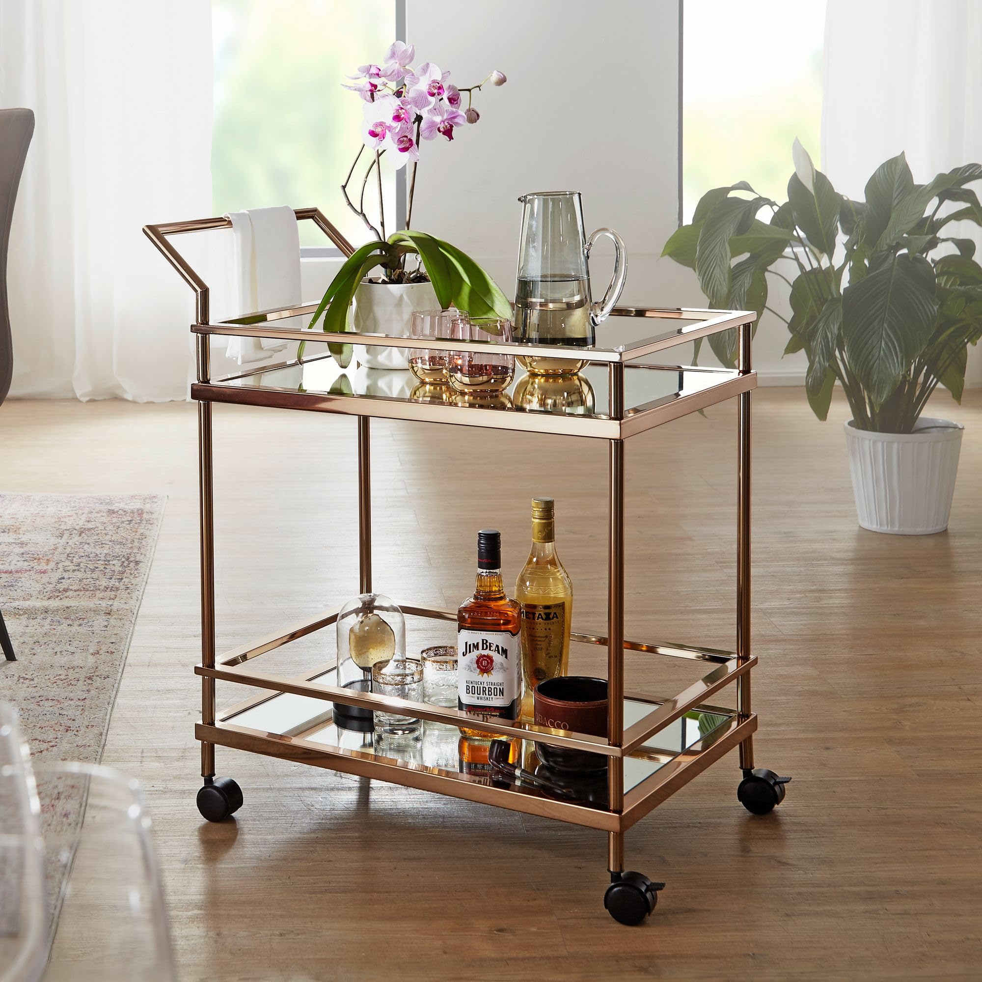FineBuy Carro de Servicio con Ruedas Oro Oscuro 65x45x84 cm | Carrito de té Metal y Vidrio | Carro de Cocina Rectangular Moderno