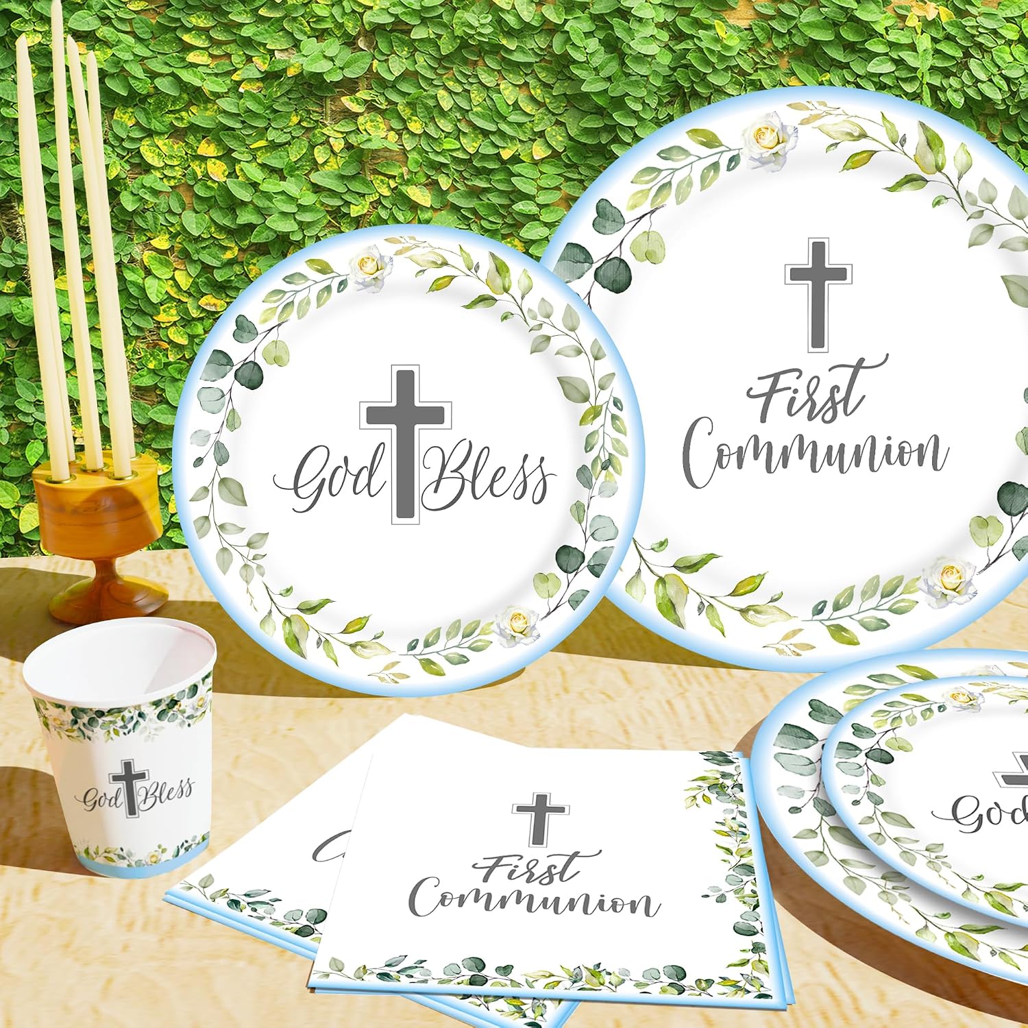 First Communion Decorations, Paper Plates,Napkins and Cups (Serves 25), First Communion Decorations for Boys,First Holy Communion Decorations