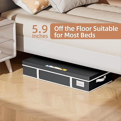 Miniatura 6 de Yecaye Paquete de 2 contenedores de almacenamiento debajo de la cama, cajones de almacenamiento grandes debajo de la cama con tapa, contenedores