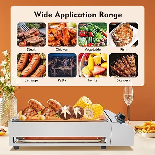 Miniatura 8 de Parrilla eléctrica para barbacoa de 1800 W, para uso comercial y doméstico, de acero inoxidable, portátil, sin humo, para equipos de barbacoa para