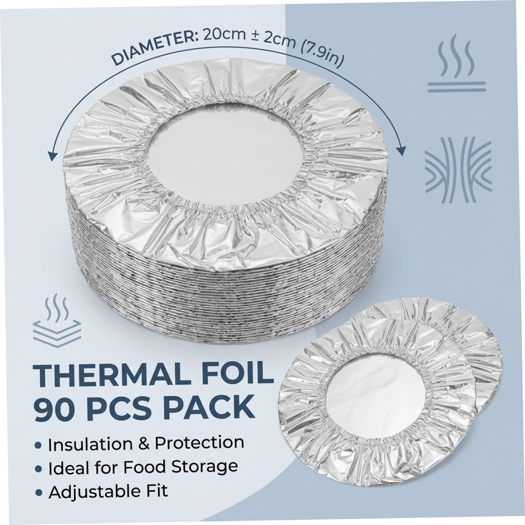 Coperture per Alimenti, Coperchi per Alimenti Riutilizzabili in Foglio di Alluminio, Copertura Elastica per Microonde da 90 Pezzi, Foglio di Stagno di Grado Mantenimento del Calore per Cucina Domesti