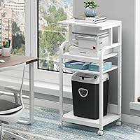 Vista 1 de 4 Tier White Printer Stand Table with Adjustable Shelves, Movable Printer Shredder Stand with Wheels for Home Office Storage and Organization