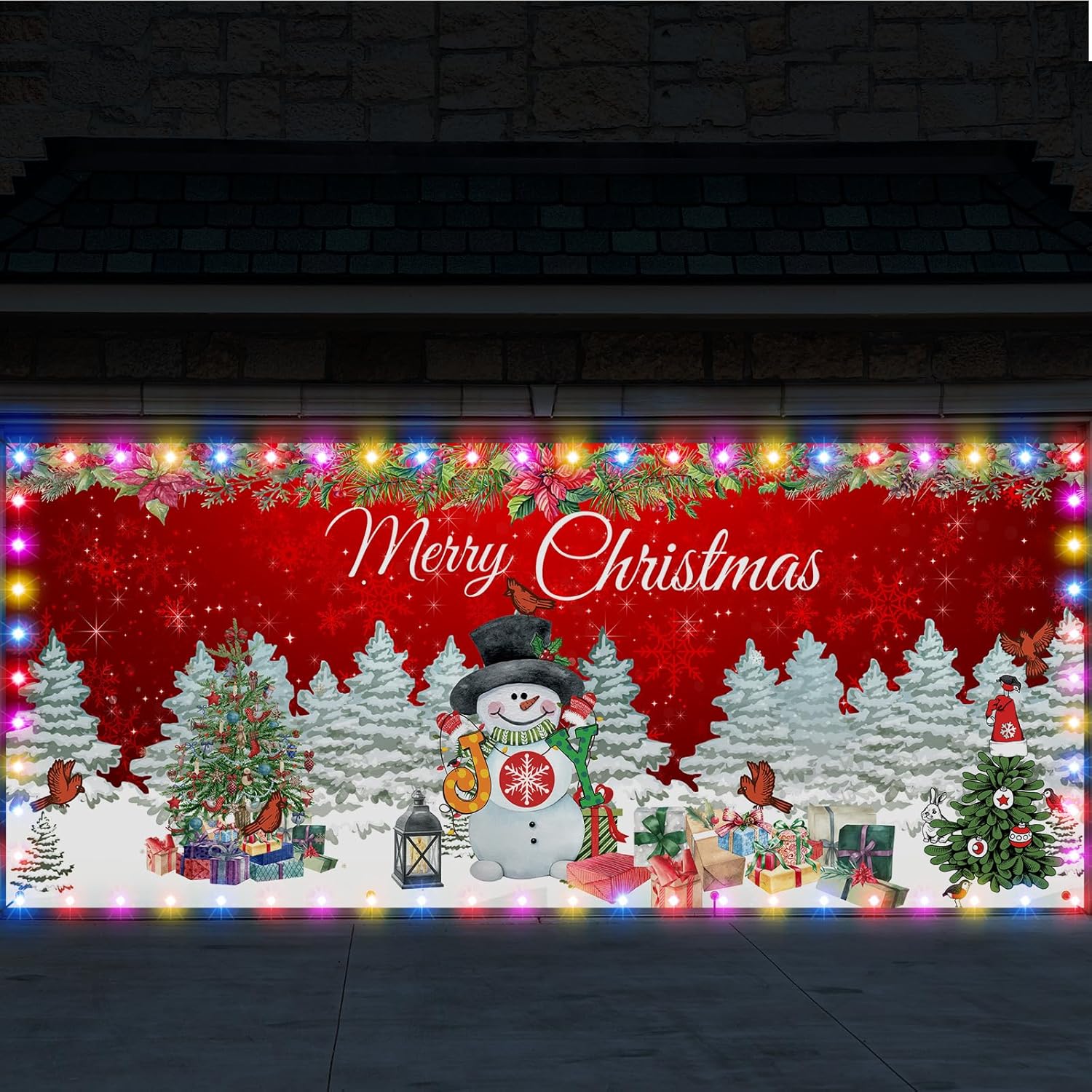 Ganeen 6.4x16 ft LED 2026 Christmas Garage Door Banner String Light Large Rustic Xmas Garage Door Decorations Xmas Banner Cover Backdrop Holiday Cover Decoration(Vintange Santa)